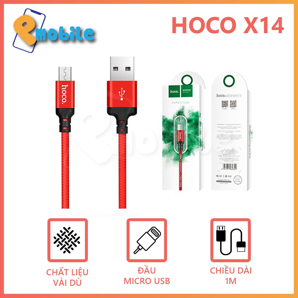 Cáp sạc nhanh Android Hoco X14 dài 1m- Đầu Micro USB 2A