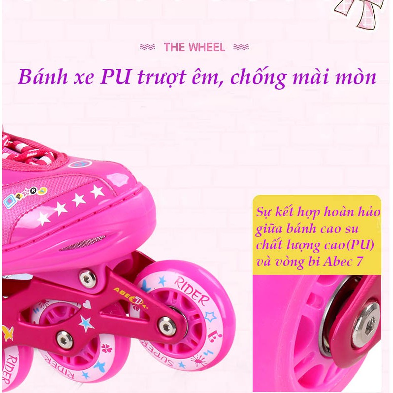 Giày patin trẻ em cao cấp bánh xe PU êm mượt full 8 bánh đèn led -Tặng balo đựng giày, đồ bảo hộ 7 món và phụ kiện chơi