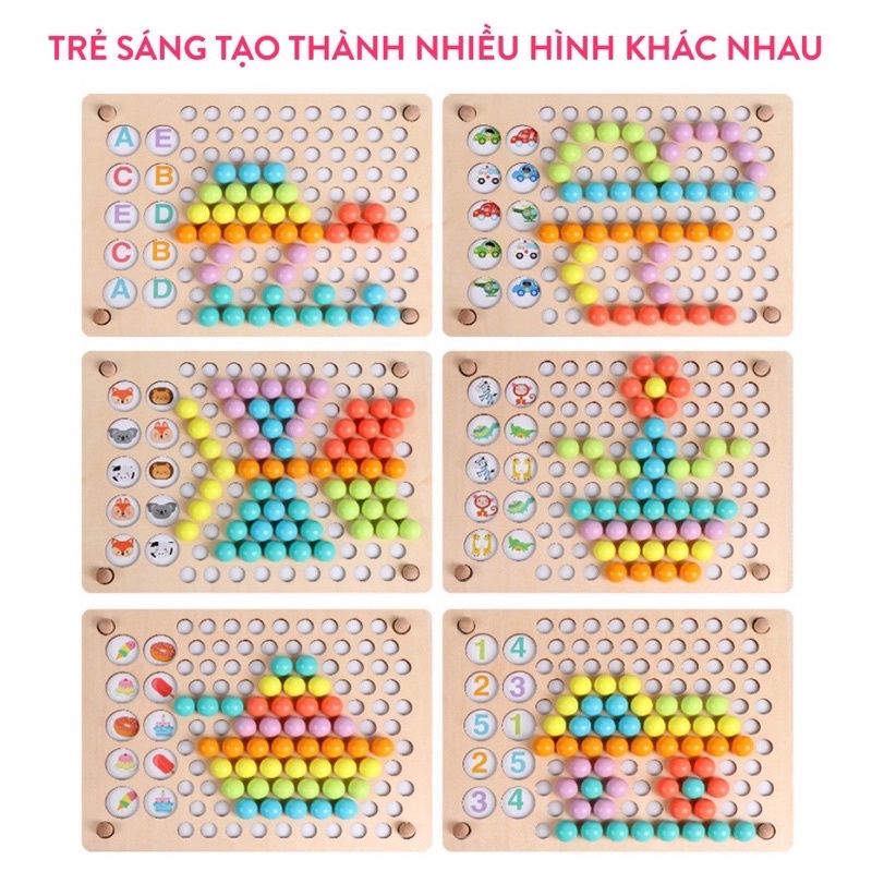 Bộ gắp hạt gỗ montessori 3 trong 1 câu cá lật hình thông minh cho bé