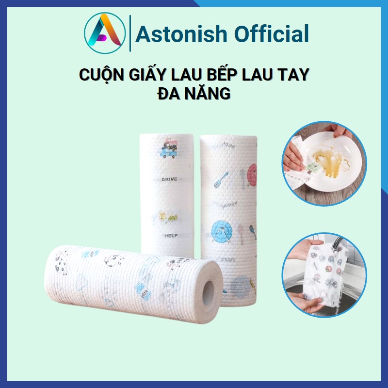 Khăn giấy khô lau bếp đa năng dài (25cm x 220 tờ) cuộn khăn giấy thấm dầu mỡ rửa bát lau tay tái sử dụng