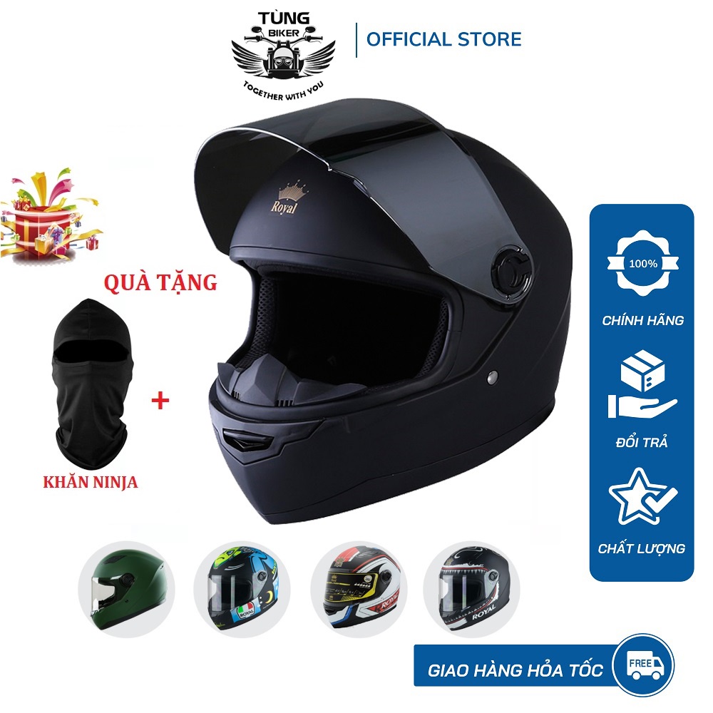 Mũ Bảo Hiểm Fullface Royal M136 Bảo Hành Chính Hãng 12 Tháng (Tặng Tem LOGO AGV, KYT + Khăn Ninja)