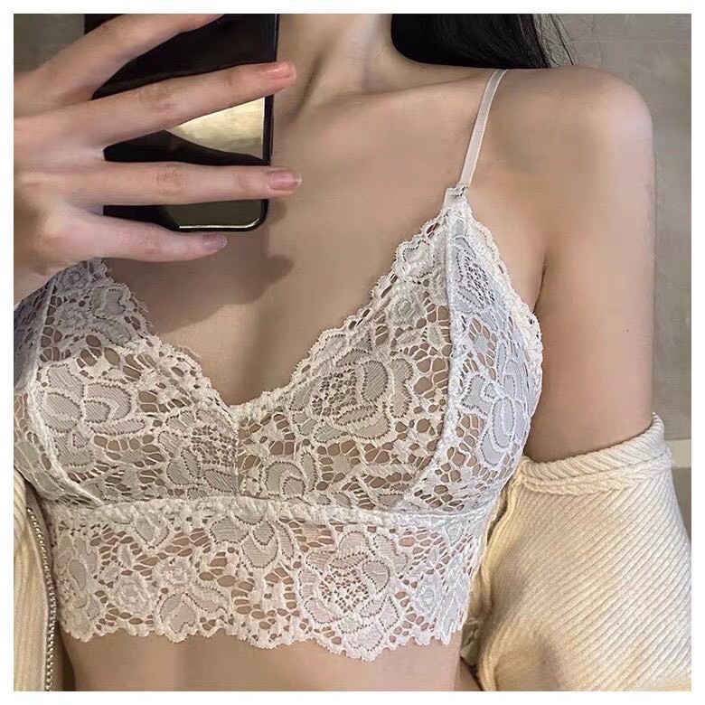 Bộ Bralette Ren Sexy Đệm Mỏng Mix Dáng Croptop Phối Quần Lót Dây Mảnh Gợi Cảm Gu Bra - B06 | BigBuy360 - bigbuy360.vn
