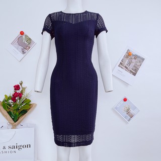 Váy công sở saii thiết kế dáng ôm phối ren xanh navy da224