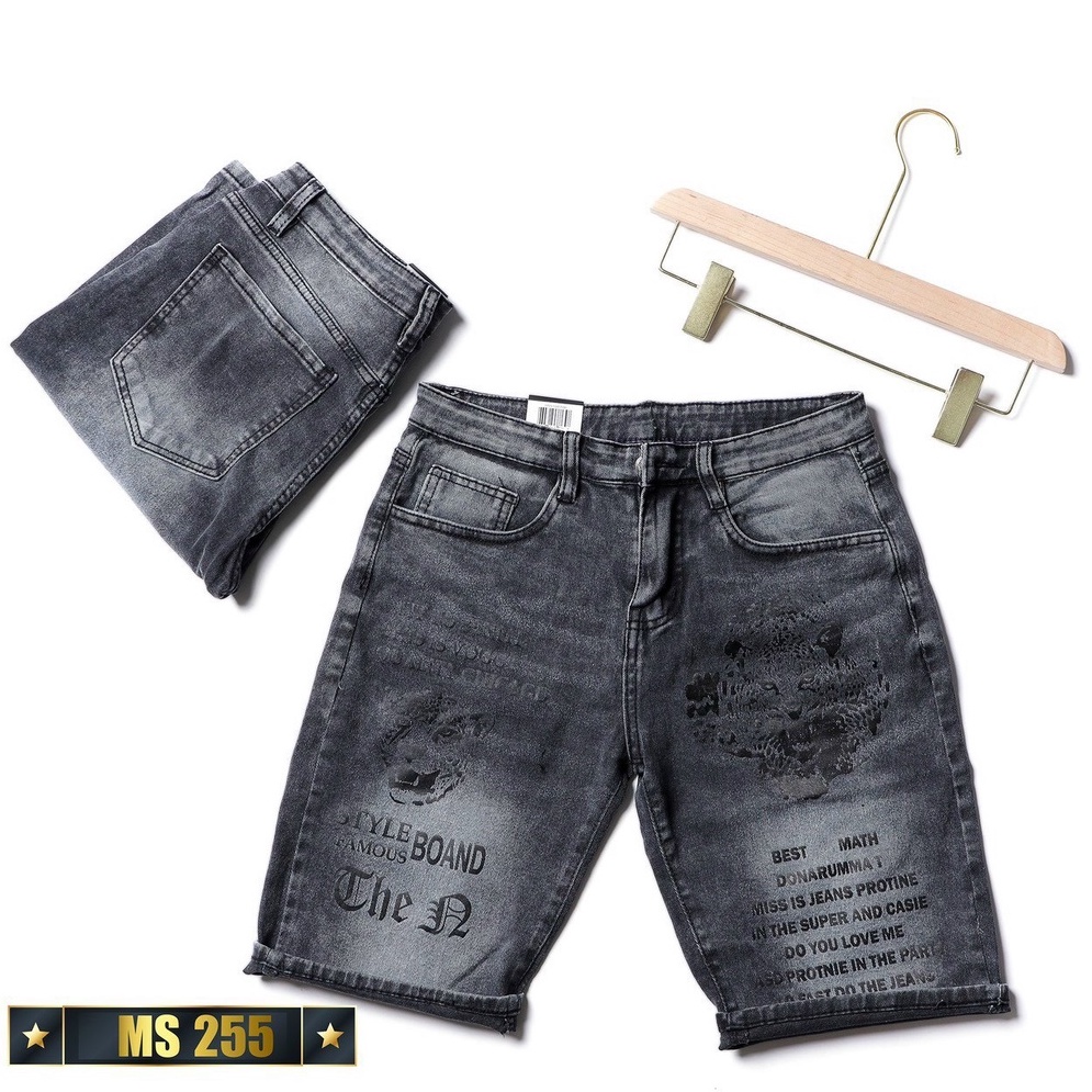 Quần ngố jean nam co giãn chất bò màu đen in hoạ tiết OBOKFASHION dễ phối đồ cao cấp phong cách hàn quốc QJN227