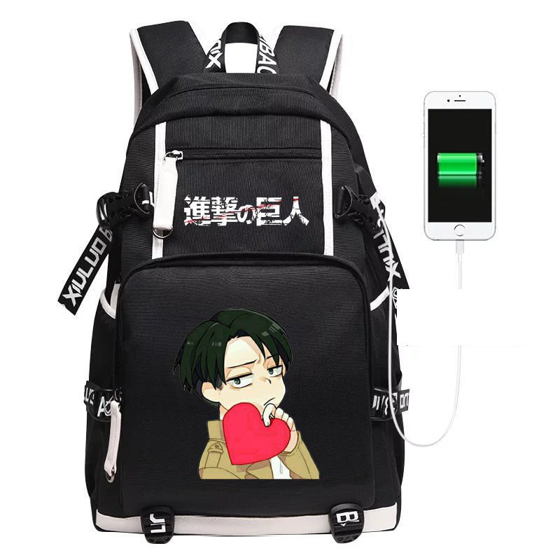 Balo 2 Vạch Kẻ Trắng in hình ATTACK ON TITAN Đại Chiến Titan Levi anime chibi cặp sách đi học thời trang