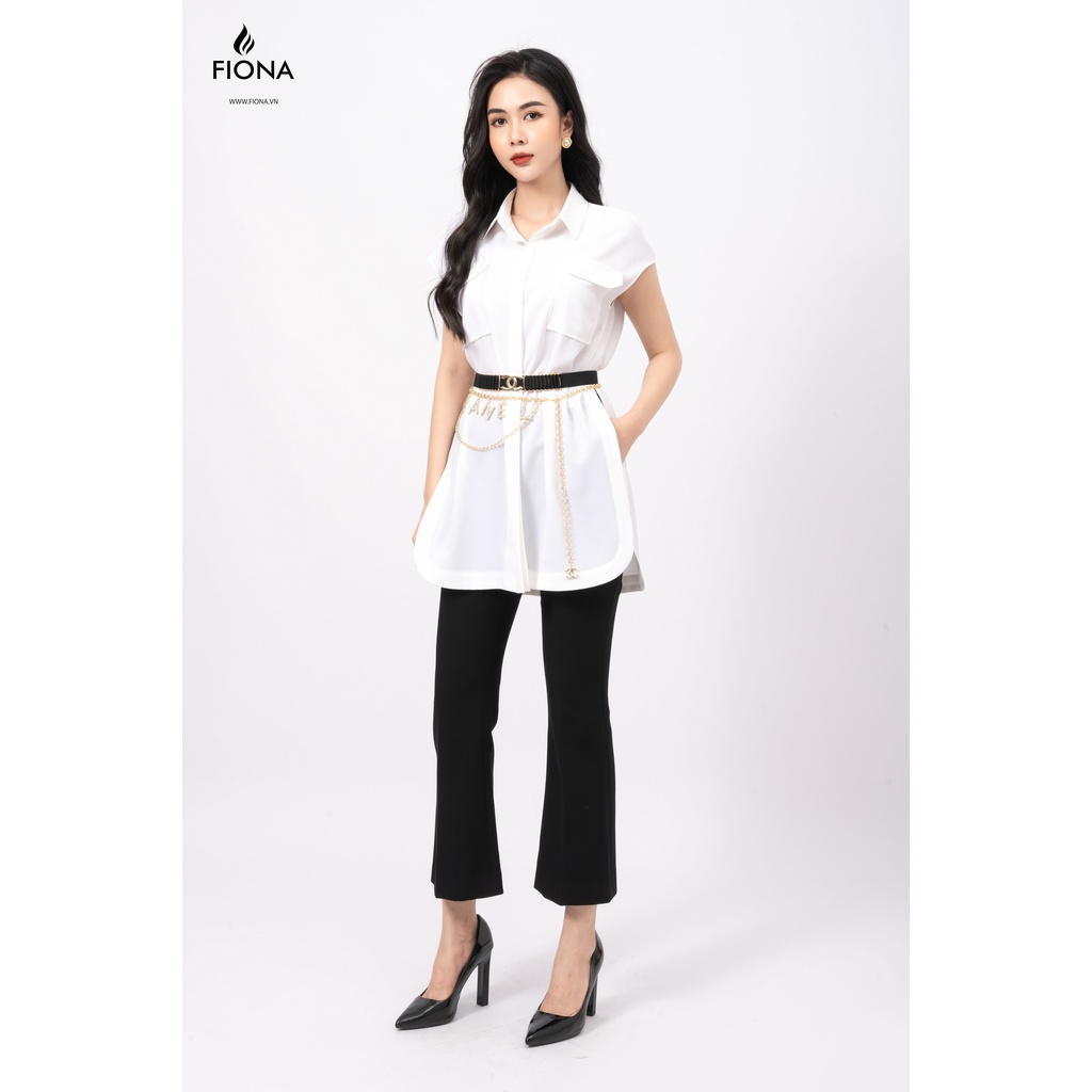 Áo sơ mi nữ cổ đức Fiona, Sơ mi nữ dáng dài vai chờm, túi ốp thân trước F551005