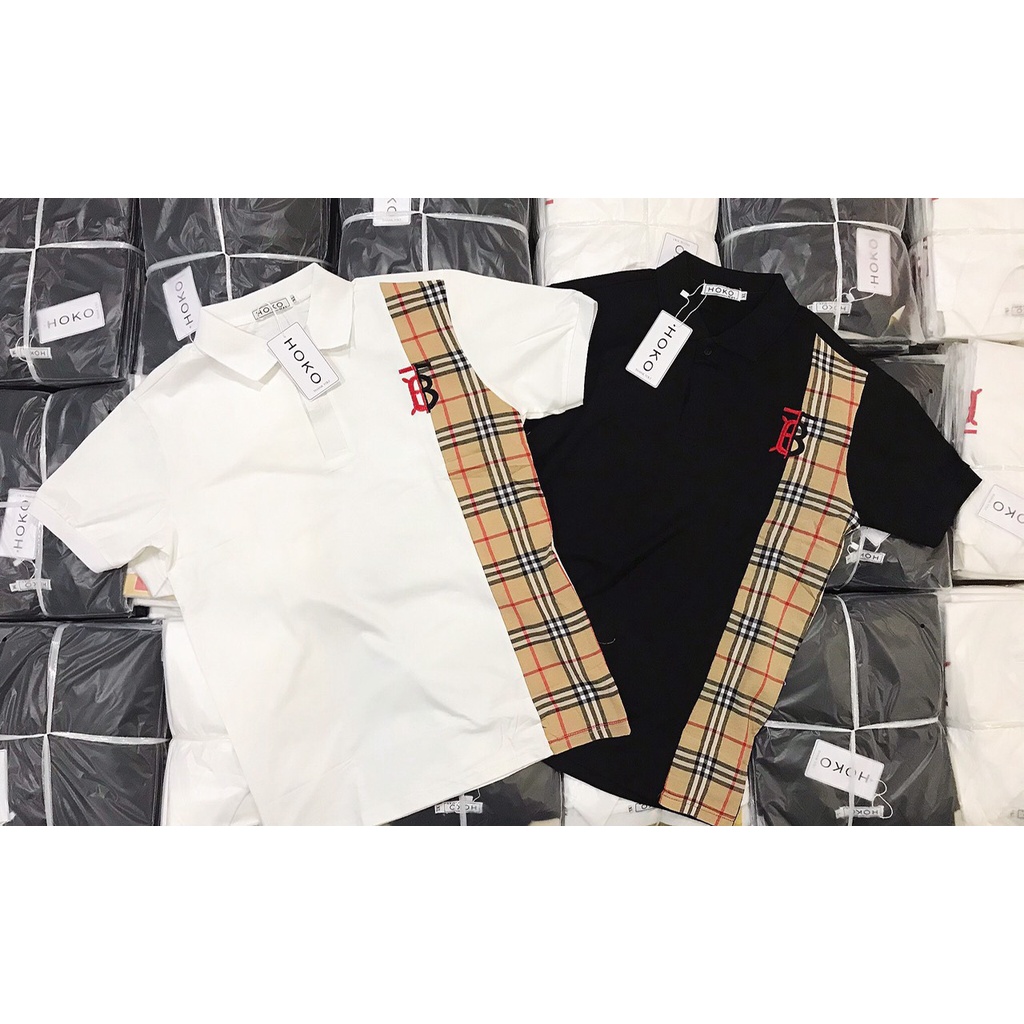 Áo thun nam cổ trụ tay ngắn phối ngực họa tiết logo chữ B đỏ , sọc kẻ vàng áo chất cotton thoáng mát thời trang hè hot