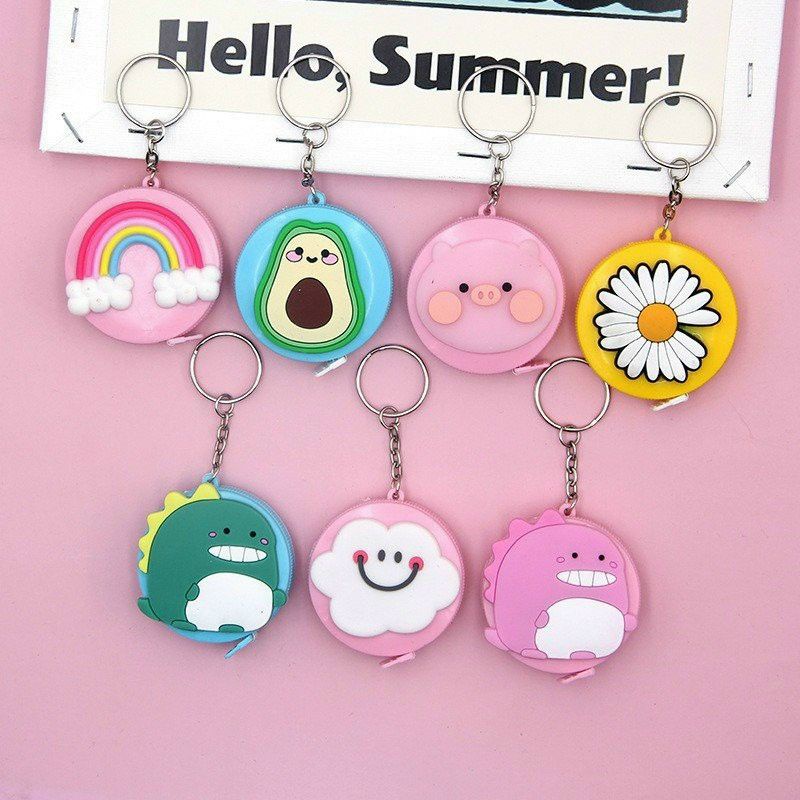 Móc khóa cuộn thước dây rút may mặc dài 1,5m có nút bấm tự động cute