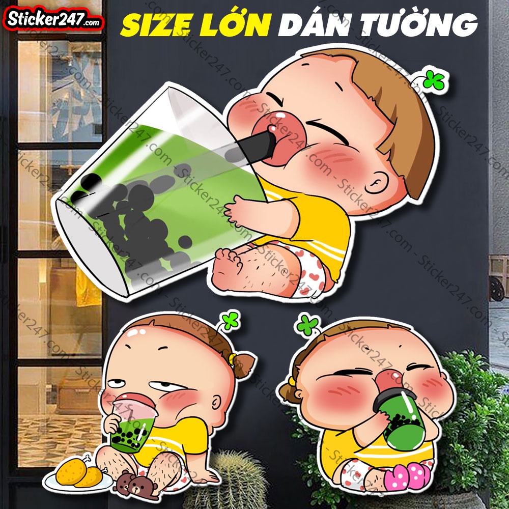 Decal Trang Trí Quán Trà Sữa Quỳnh Aka Freeship Sticker Khổ Lớn Chống Nước