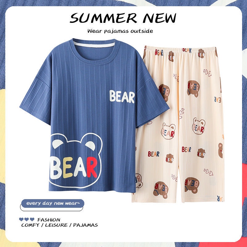 6XL extra large size pajamas women's short sleeve cropped pants pure cotton thin suit