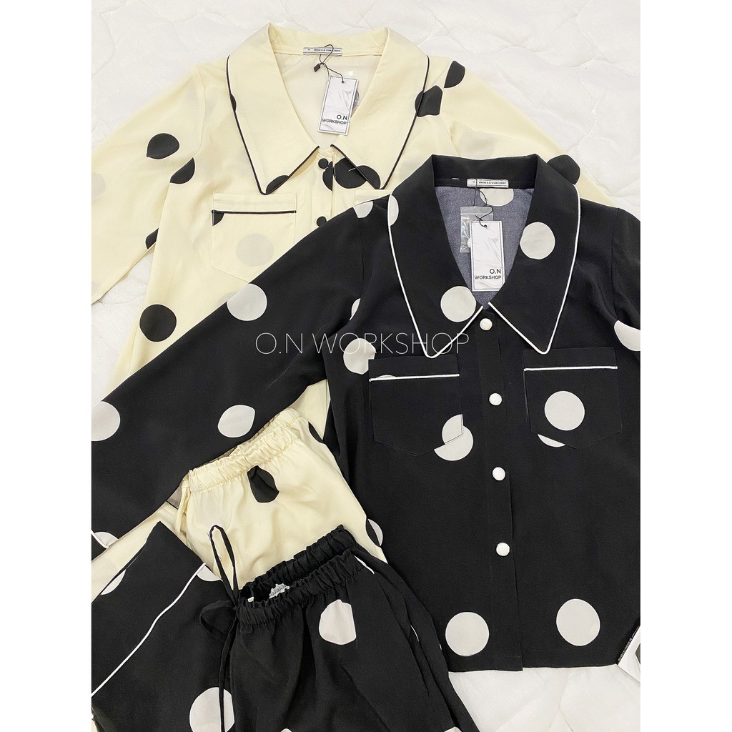 𝗛𝗮̀𝗻𝗴 𝗰𝗵𝗶́𝗻𝗵 𝗵𝗮̃𝗻𝗴 Set pyjama lụa cổ sen chấm tròn Mama Pretty - O.N WORKSHOP