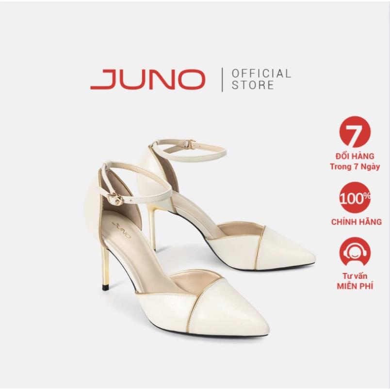 🖊 JUNO - Giày Cao Gót Gót Thanh Mặt Giày Viền Si Ánh Đồng - CG09147