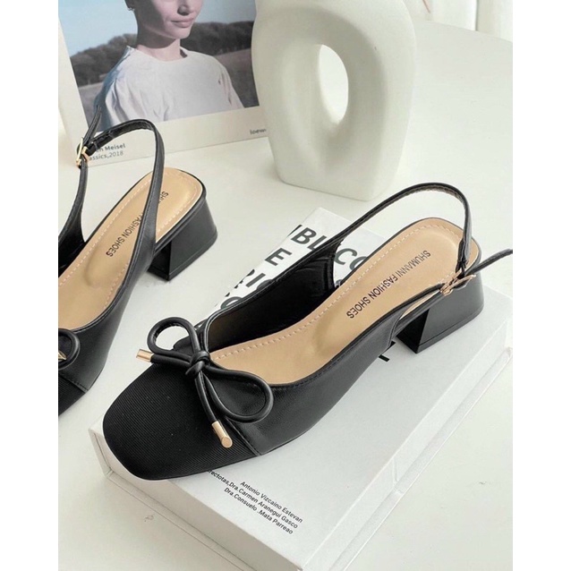 SANDAL CAO GÓT VUÔNG 3 Phân Sandal quai hậu thắt nơ chuông và Đá X siêu xinh