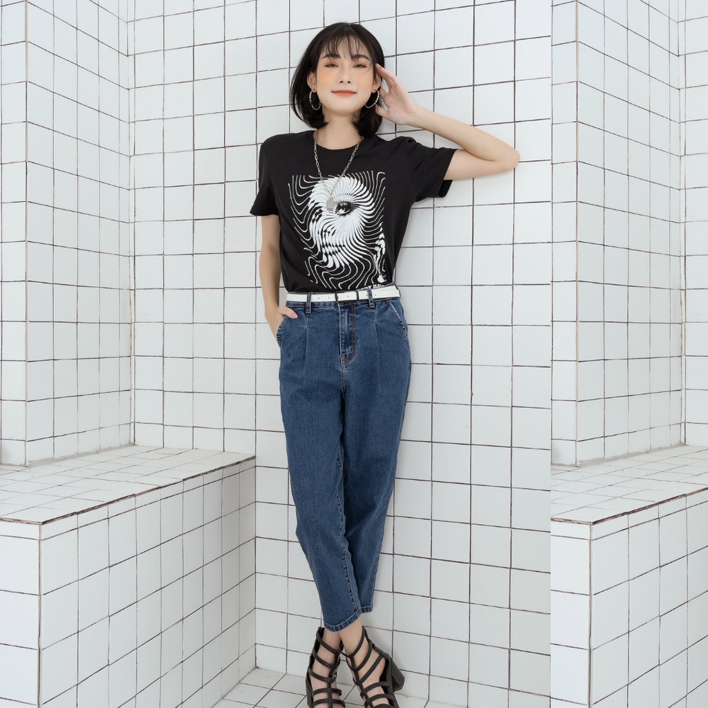 Quần jean nữ Yody dáng baggy phong cách Ulzzang Hàn Quốc tôn dáng, quần bò nữ cạp cao, co dãn QJN3076