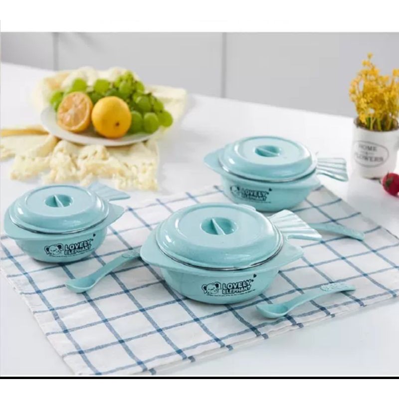 Bát ăn dặm giữ nhiệt lõi inox có nắp cao cấp kèm thìa lúa mạch