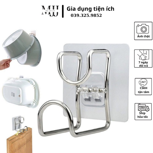 Móc treo thau chậu nhà tắm, dụng cụ phòng bếp dán tường bằng inox không cần khoan đục.