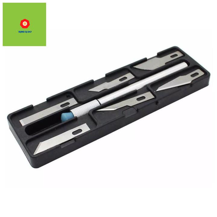 Dao Khắc Trổ Cán Bạc Kèm 6 Lưỡi Khắc Trổ Đa Năng