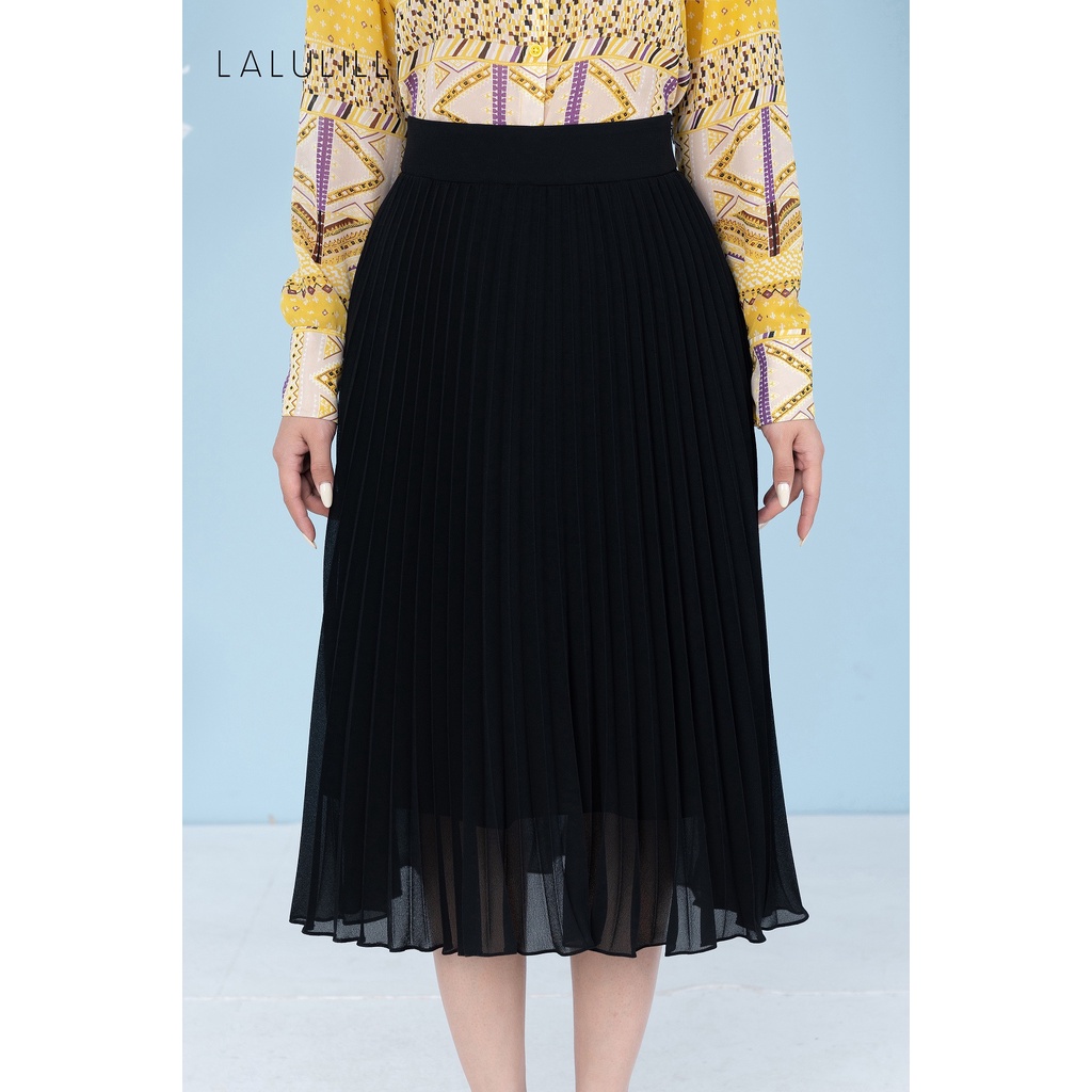 LALULILL - Chân váy dập li rẻ quạt chiffon đen