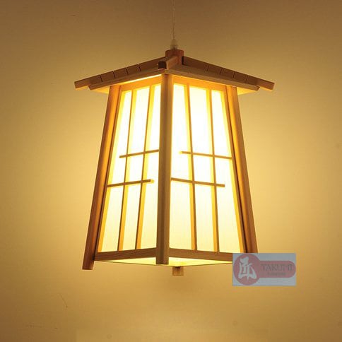 Đèn gỗ thả trần, đèn gỗ phòng trà, phòng thiền phong cách Nhật bản, gỗ Sồi tự nhiên và Shoji Nhật, kt 23 x 23 x 37cm