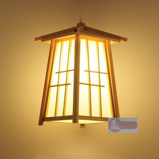 Đèn gỗ thả trần, đèn gỗ phòng trà, phòng thiền phong cách Nhật bản, gỗ Sồi tự nhiên và Shoji Nhật, kt 23 x 23 x 37cm