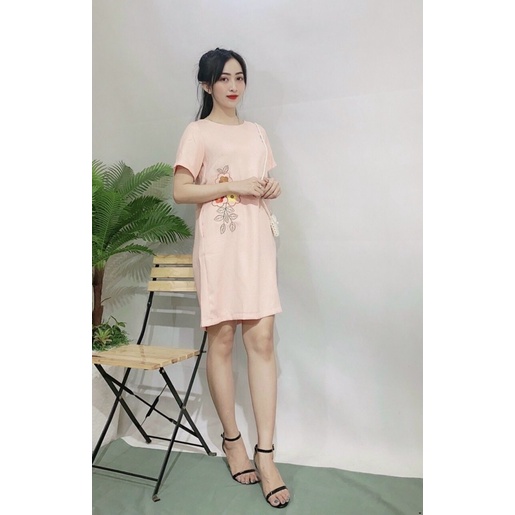 Đầm Liền Tay Ngắn Dáng Suông Cổ Tròn Cao Cấp - Váy Thun Cotton Họa Tiết Chùm Hoa - Váy Xuất Khẩu | BigBuy360 - bigbuy360.vn