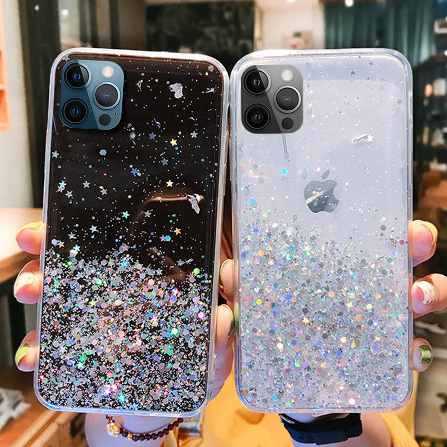 Ốp Lưng điện thoại mềm trong suốt họa tiết kim tuyến lấp lánh cho iPhone 12 Mini 11 Pro X XR XS Max