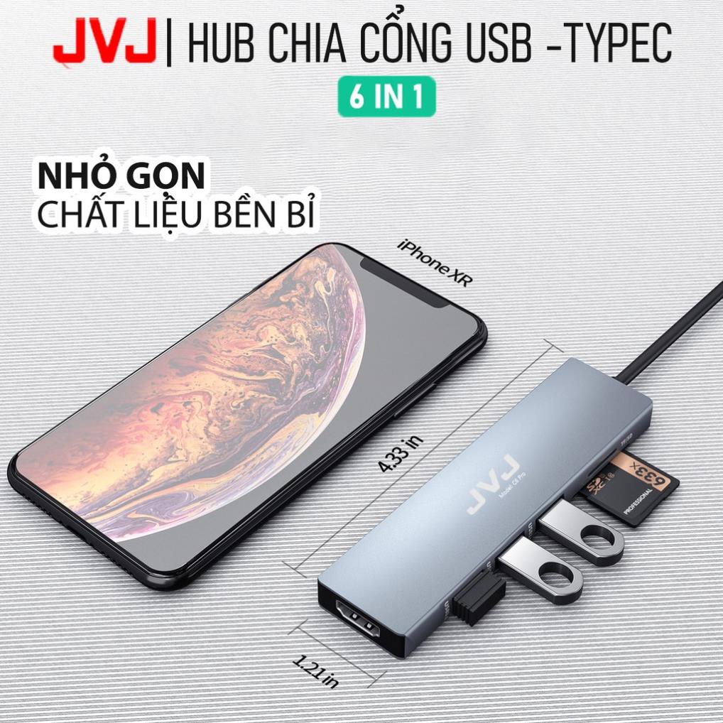 Hub type C USB C6 JVJ 6 trong 1 đa năng cổng chuyển đổi chia cổng USB 3.0 tốc độ 500Mb/s SD, TF, 4K,HDMI cho MacBook lap