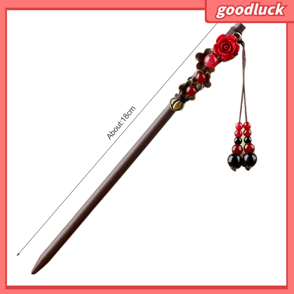 Trâm Cài Tóc Bằng Gỗ Đính Tua Rua Phong Cách Trung Hoa Cổ Điển