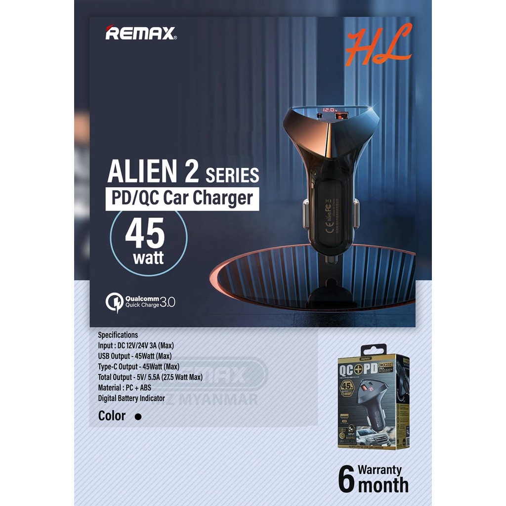 Tẩu Sạc Nhanh Ô tô Remax RCC232 - Cổng Sạc USB và Type C - Bảo hành 6T - HƯNG LONG PC
