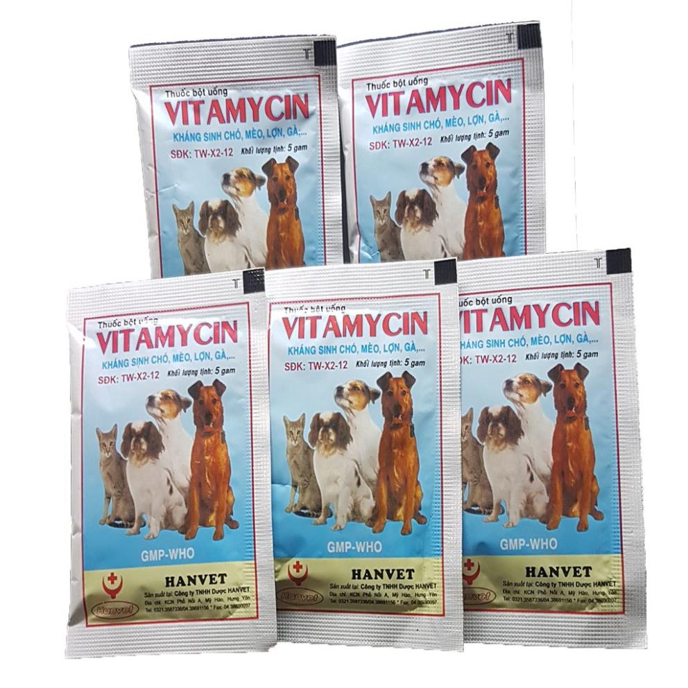 Vita-mycin gói 5gr Kháng sinh chó mèo - đi ỉa chó kiết lị chó dạng uống