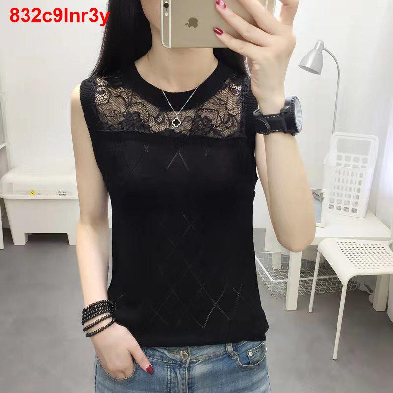 đầm xoèren băng T-shirt dưới cùng áo sơ mi không tay rộng rãi phù hợp với mùa hè vest nữ ngắn len dệt kim mỏng h1