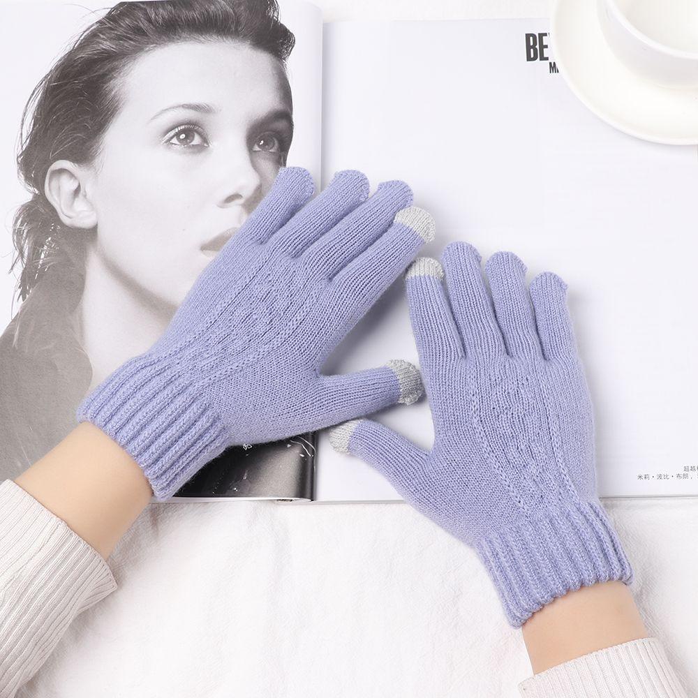 Găng Tay Dệt Kim Dày Mềm Mại Co Giãn Giữ Ấm