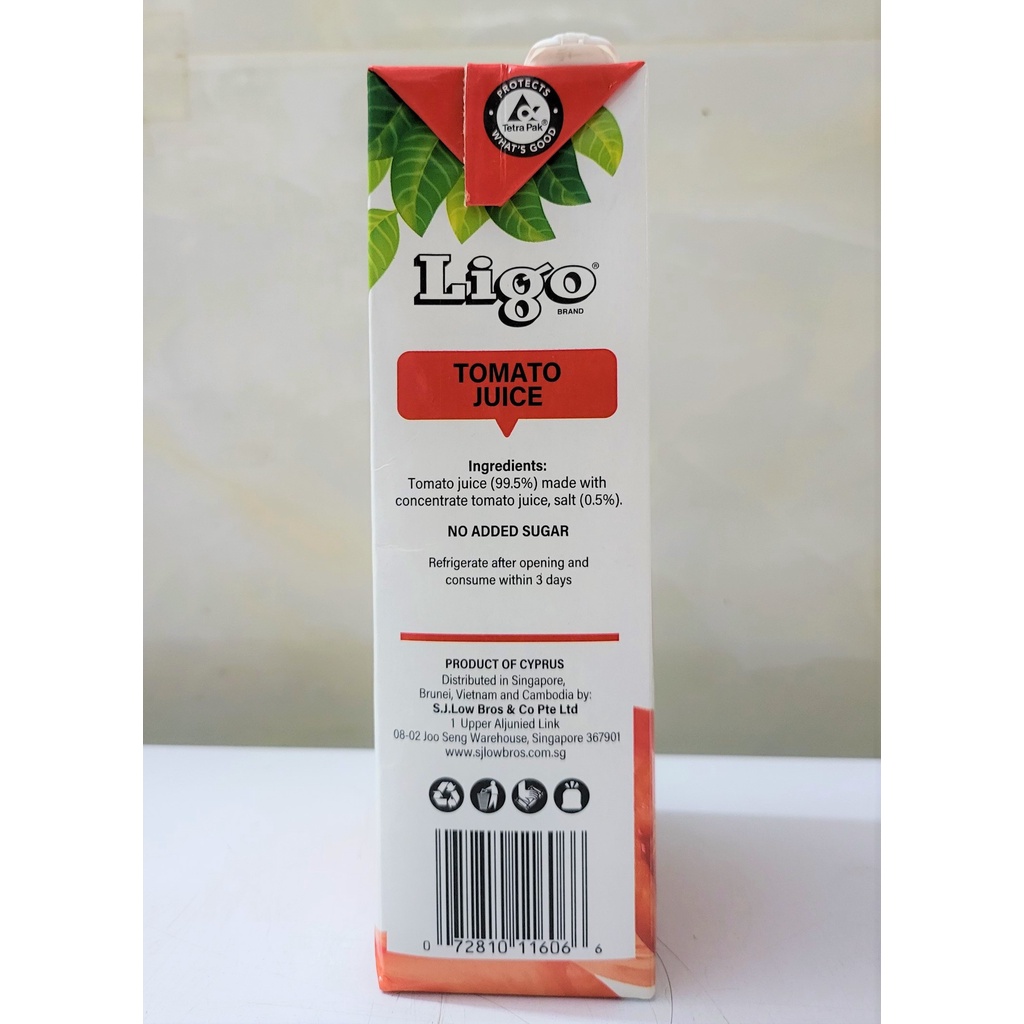 [Hộp 1 Lít] NƯỚC ÉP CÀ CHUA 100% NGUYÊN CHẤT [Cyprus] LIGO Natural Tomato Juice (halal)