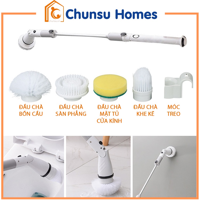 Chổi Cọ Bằng Điện Vệ Sinh Nhà Bếp Bồn Cầu Toilet Nhà Tắm Cửa Kính Kèm Với 4 Đầu Thay Thế - Chunsu Jesopb K-129