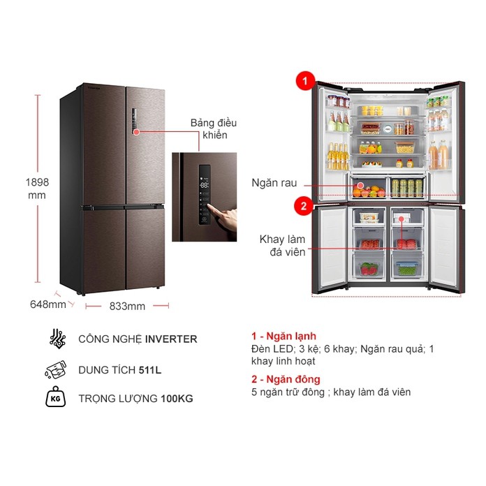Tủ lạnh Toshiba Inverter 511L 4 cửa GR-RF610WE-PMV