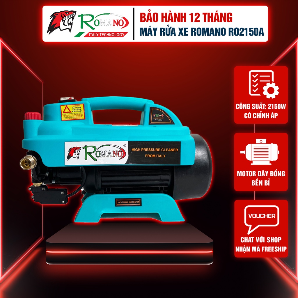 Máy rửa xe Romano RO2150A công suất 2150W có chỉnh áp, chống giật hiện đại bảo hành 12 tháng