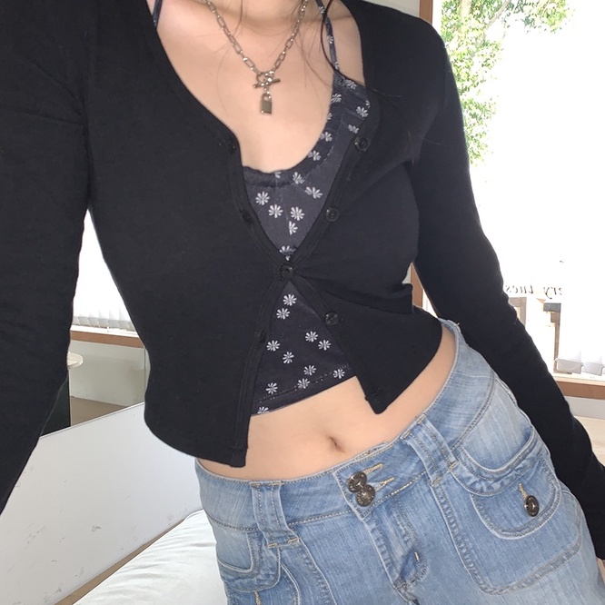 【ZHELIHANGFEI】 / Áo Hai Dây Họa Tiết Hoa Xinh Xắn Cho Nữ