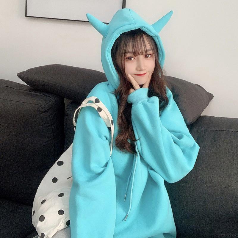 Áo Hoodie Dày Dáng Rộng Màu Trơn Thời Trang Thu Đông Cho Nữ
