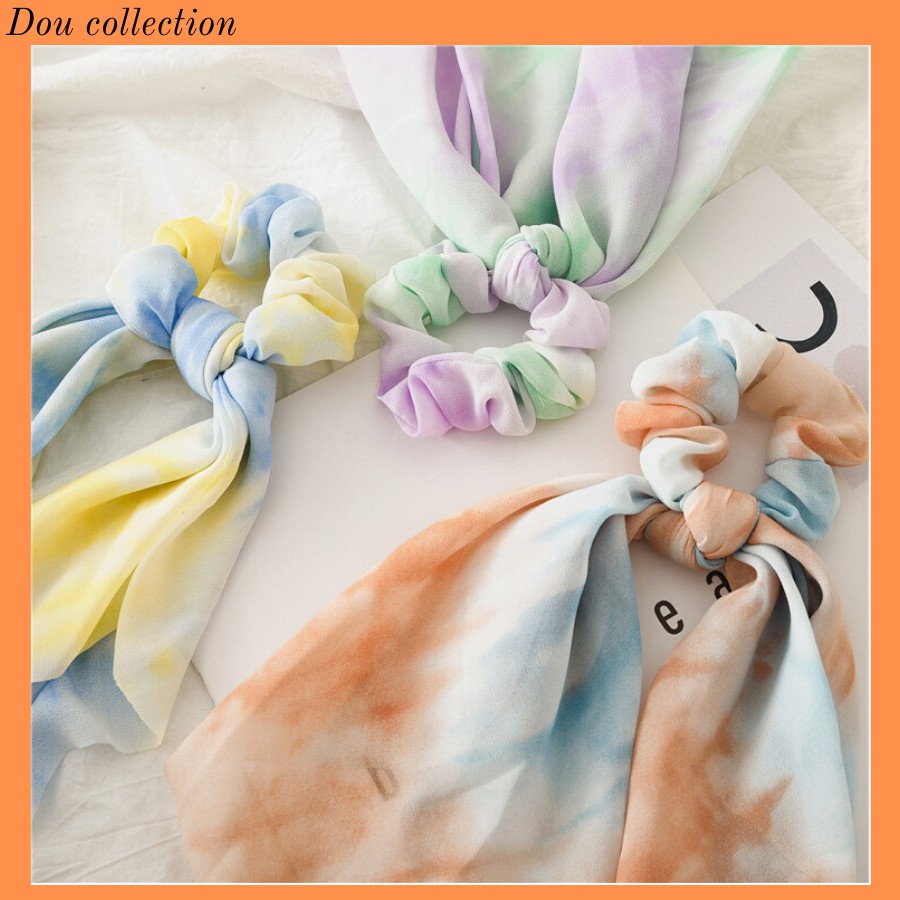 Cột Tóc Nơ Scrunchies Vải Voan Màu Loang Mềm Mại Thanh Lịch HOT TREND - Mã DT010