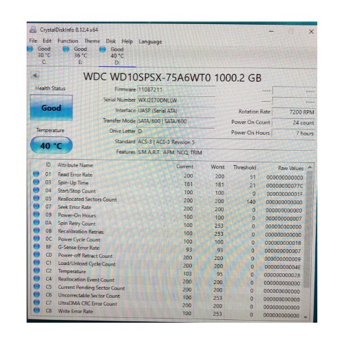 Ổ Cứng HDD Western 1TB SATA 7200RPM 2.5 Inch đã sử dụng mới 99%