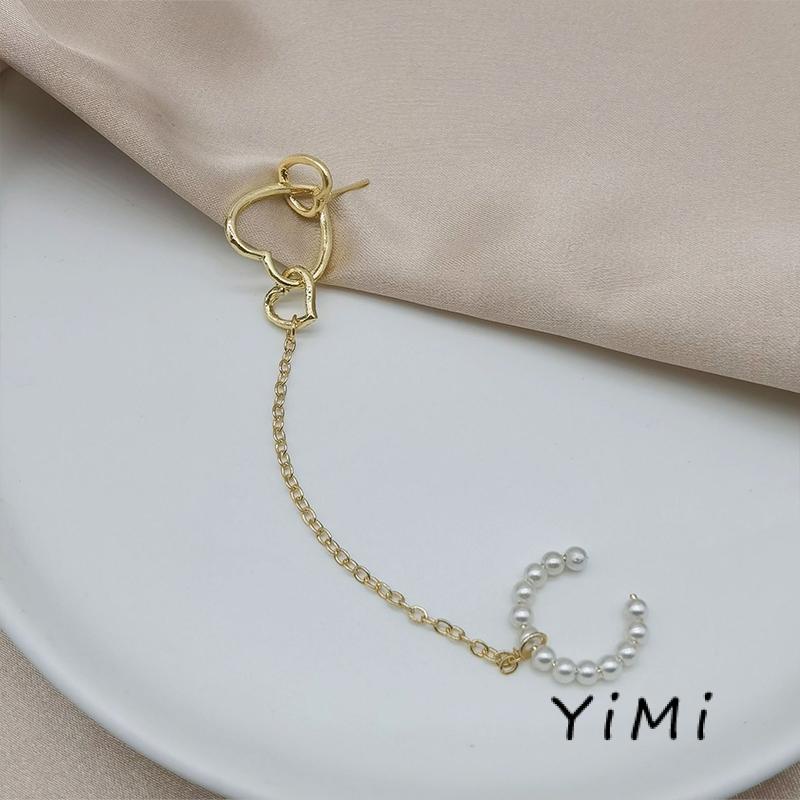 Bông tai kẹp vàng / bạc nữ đính trái tim tua rua