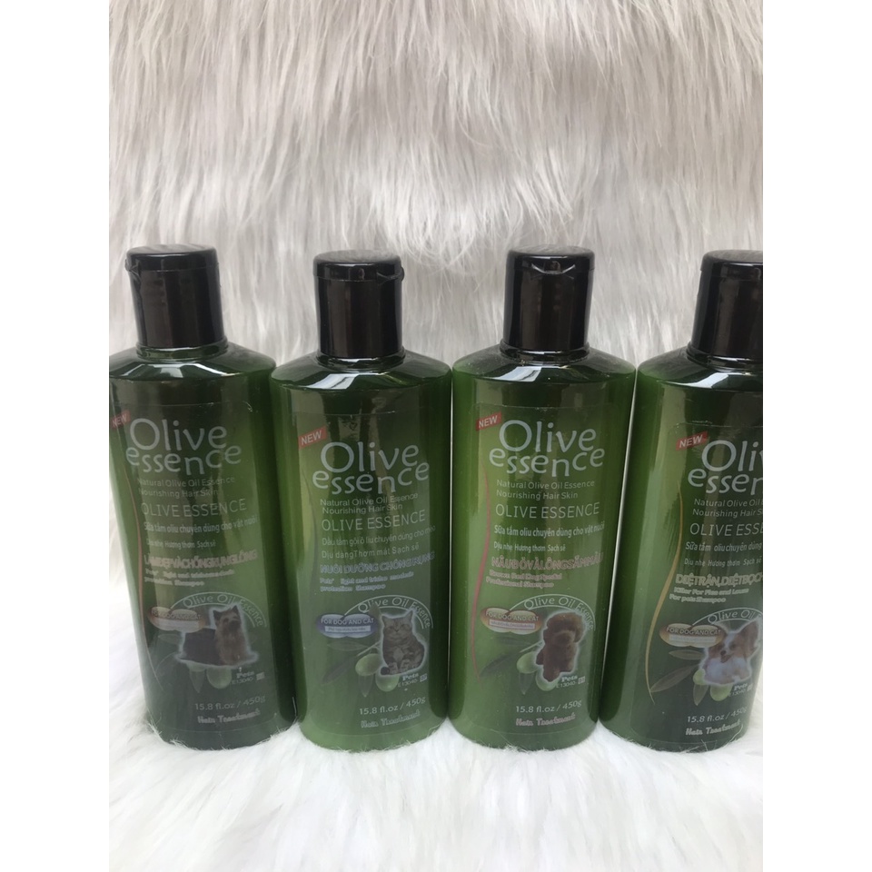 Sữa tắm mượt lông cho chó mèo Olive 450ml dành cho chó lông trắng, lông màu, mèo, chống rụng lông