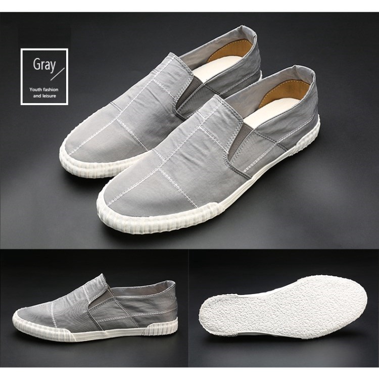 Slip on - Giày lười vải nam cao cấp BAODA - Chất liệu vải gió 4 màu đen full, đen trắng, xám và khaki - Mã 9070
