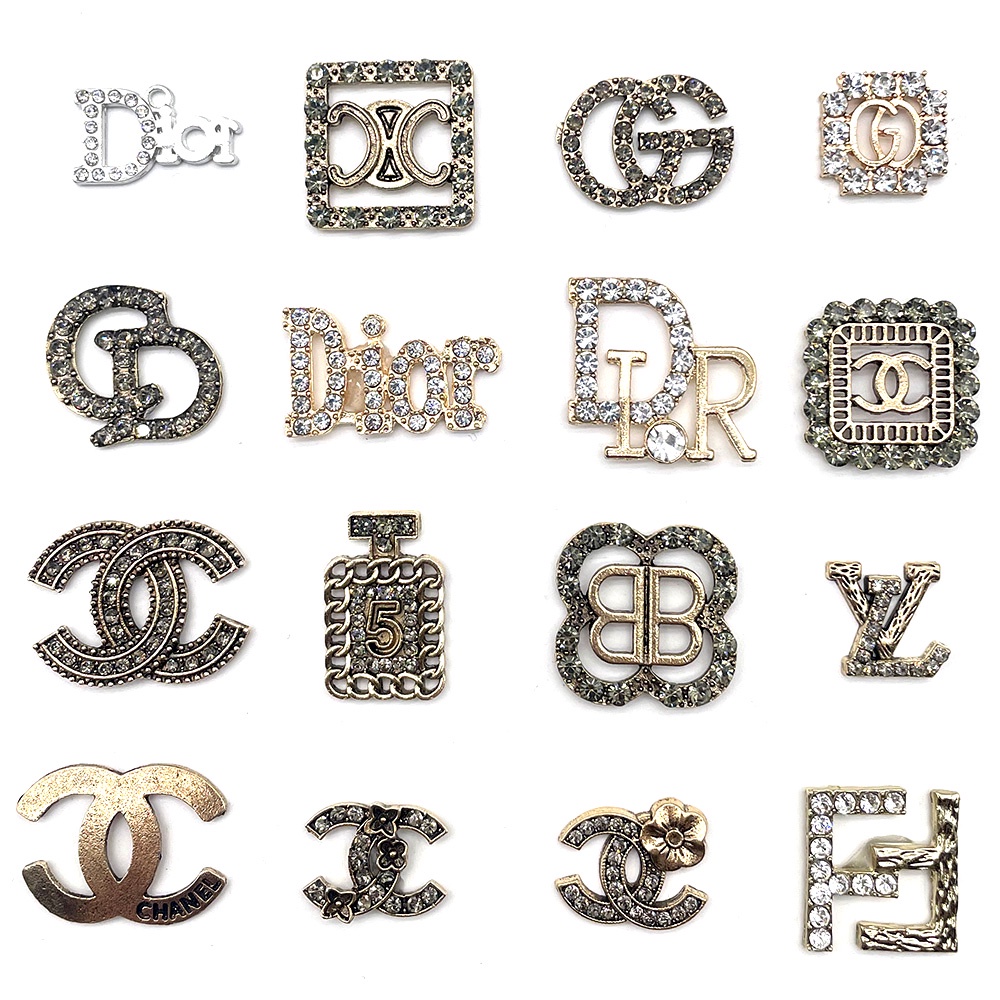 Kim loại kim cương 1pcs Thời trang Thương hiệu Logo shoe charms Jibbitz diy decorate Dép xăng đan accessories Crocs Quà tặng khóa giày nữ