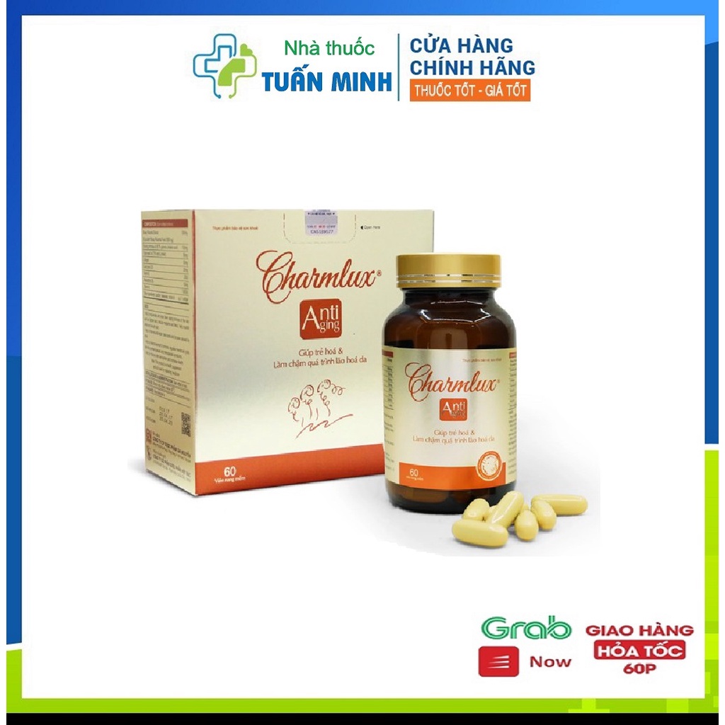 Viên uống đẹp da Charmlux, viên uống trắng da collagen, chống lão hóa da, cân bằng nội tiết tố nữ (Hộp 60 viên)