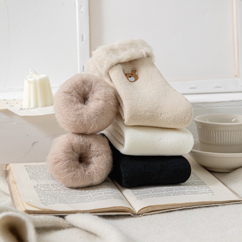 Tất Vớ Lót Lông Đuôi Gà siêu ấm thêu teddy dễ thương _GBC