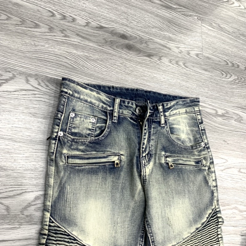 Quần jean Skinny bụi Nam vải nhăn đùi gối phối khoá zip ngang QJ138P