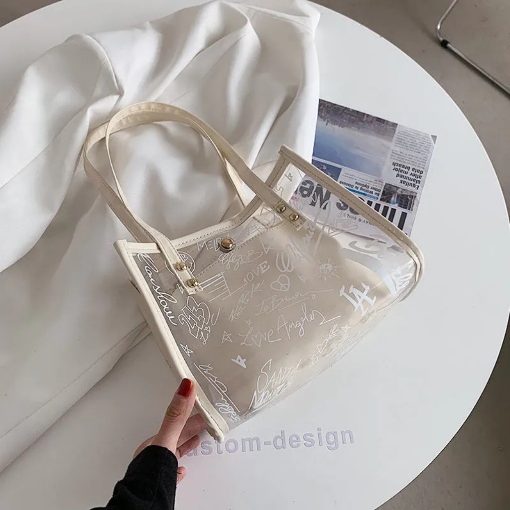 Túi Trong Suốt ❤Freeship❤ Túi Đeo Vai Nữ Trong Suốt Tặng Kèm Túi Nhỏ Bên Trong Kiểu Dáng Sành Điệu Size 27
