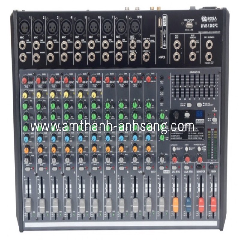 Mixer Bosa Live 1202Fx, mixer sân khấu chuyên nghiệp