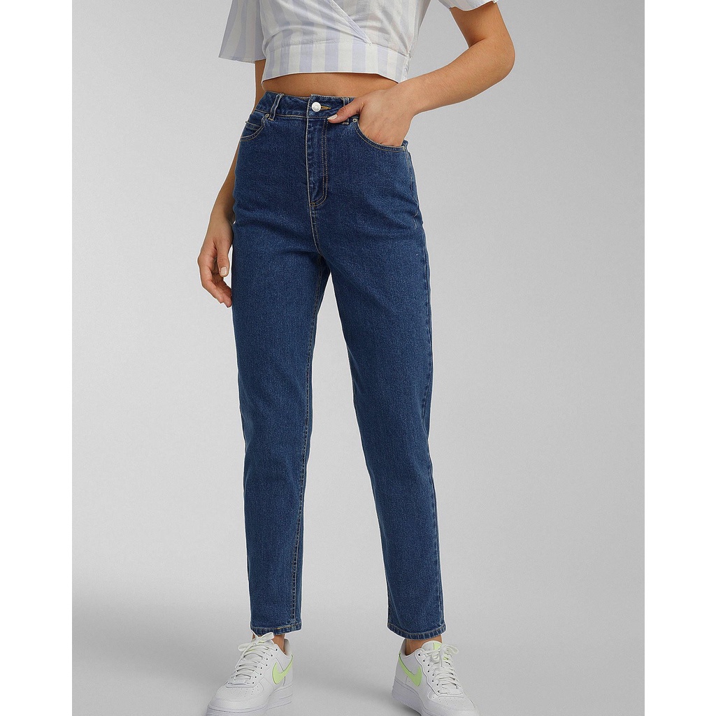 Quần Mom Jeans Nữ Lưng Cao Màu Xanh Đậm M-03